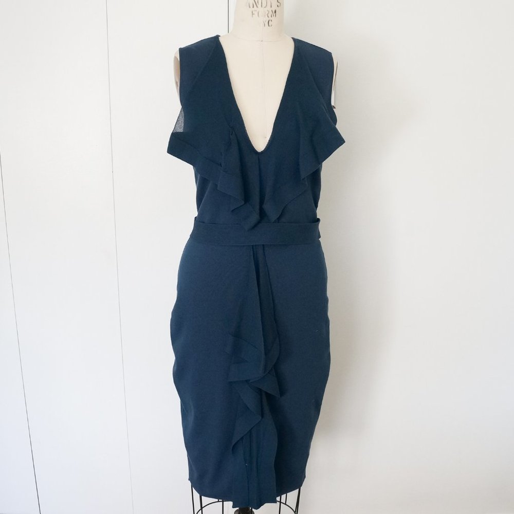 Valentino Knit Sheath Dress Ruffle Deep V